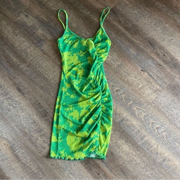 PrettyLittleThing Bodycon Dress Green Tie Dye NEW US 2 Club - Picture 6 of 12